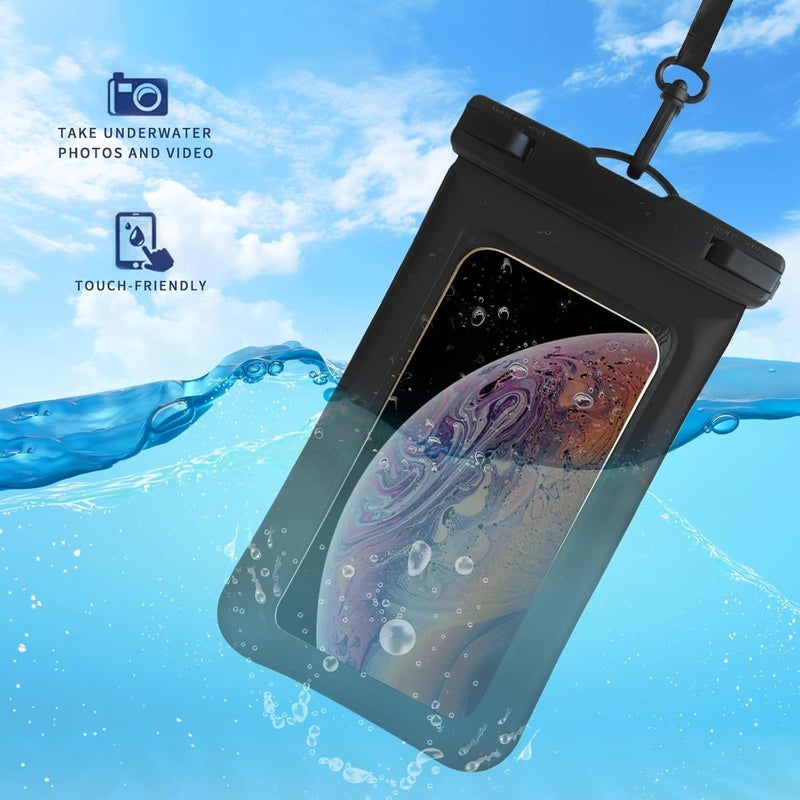 Foweroty Floatable Waterproof Phone Pouch Case 2 pax for iPhone 17 16 Pro Max/15/14/13/12, IP68 Travel Cellphone Dry Bag Beach Cruise Ship Essentials Bags with Crossbody Lanyard,Black and White-7″ - Image 5